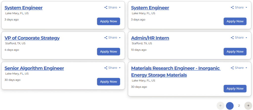 A screenshot showing 6 of Microvasts current job listings